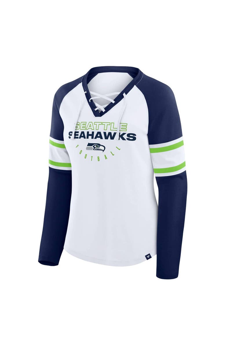 FANATICS Women's Fanatics White/College Navy Seattle Seahawks Redzone Blitz Package Raglan Lace-Up V-Neck Long Sleeve T-Shirt, Alternate, color, White