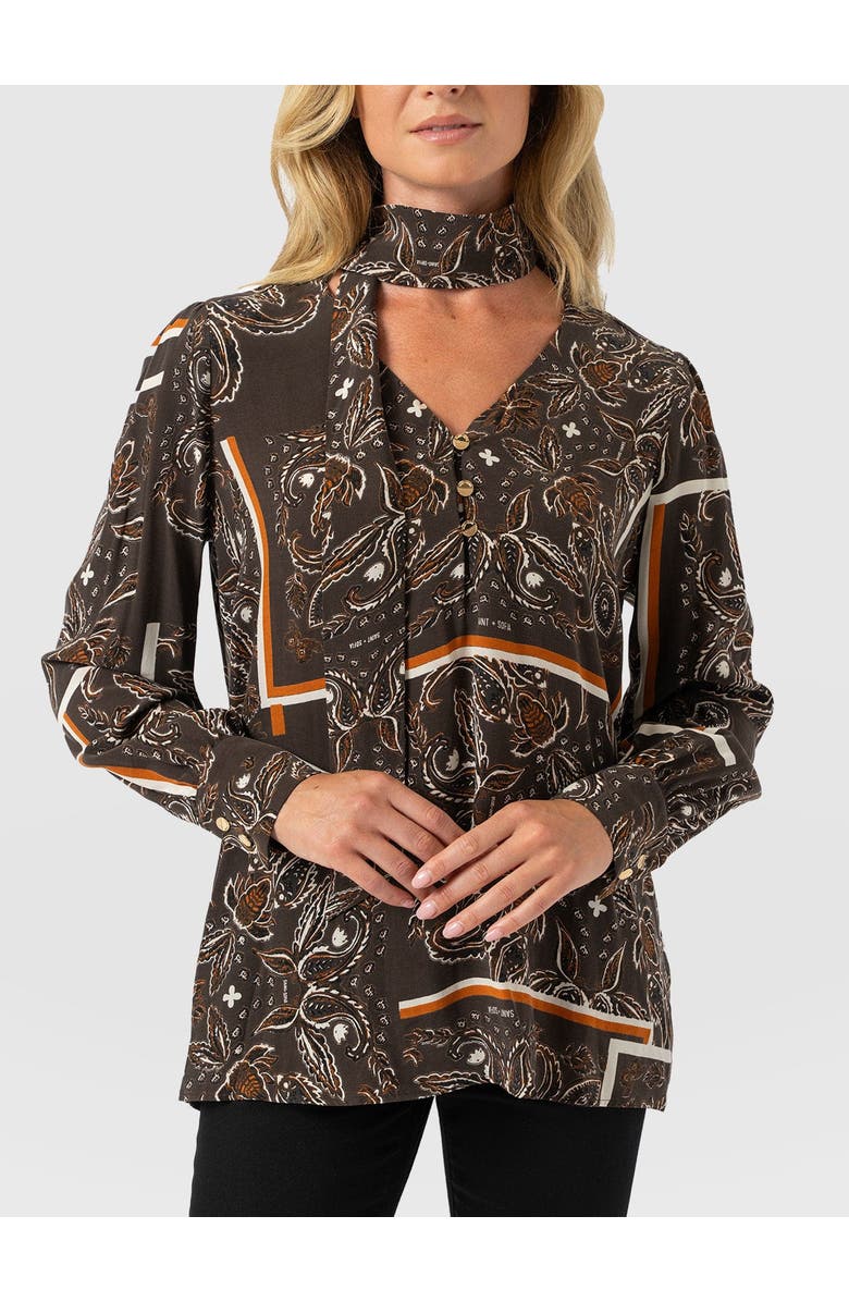 Saint + Sofia Joselyn V-Neck Blouse, Alternate, color, Brown Paisley