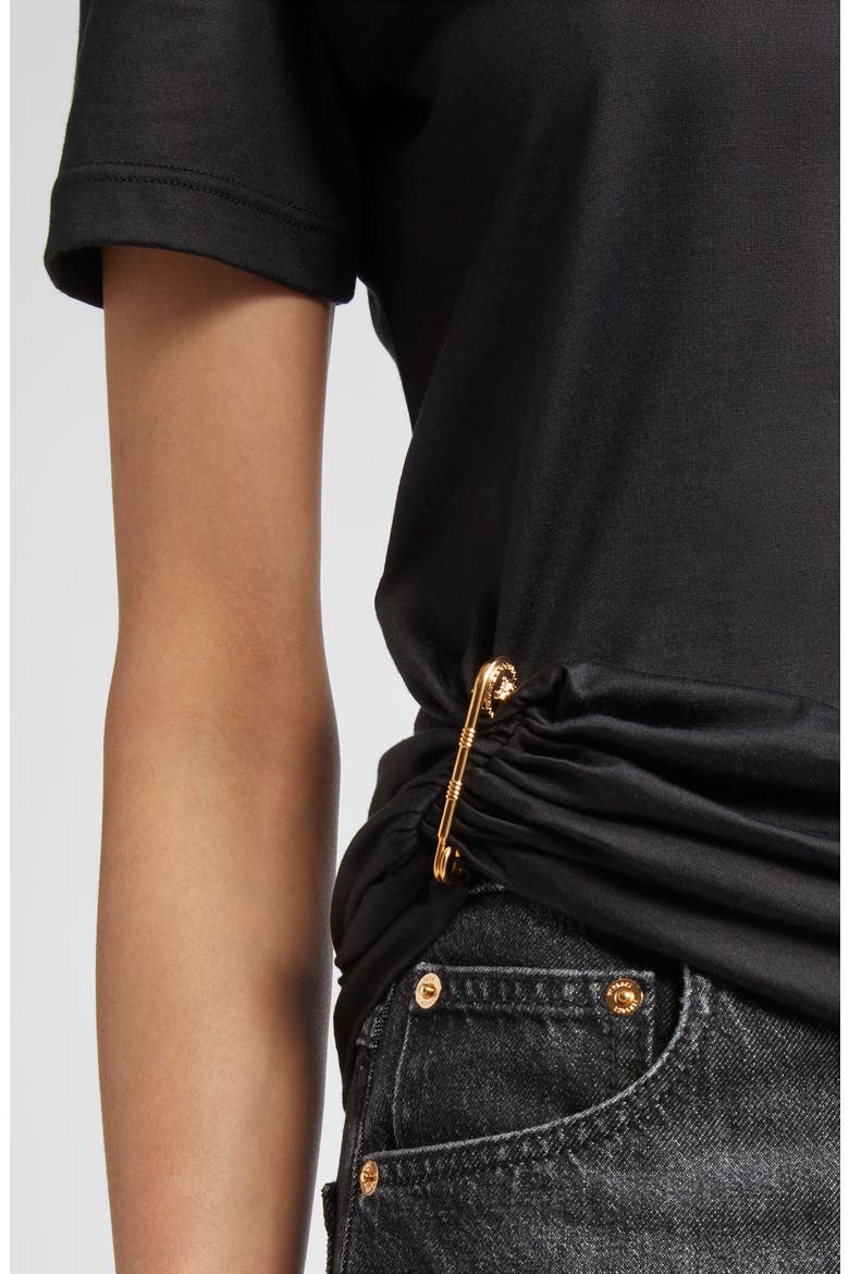 Safety Pin Silk & Cotton T-Shirt, Alternate, color, BLACK
