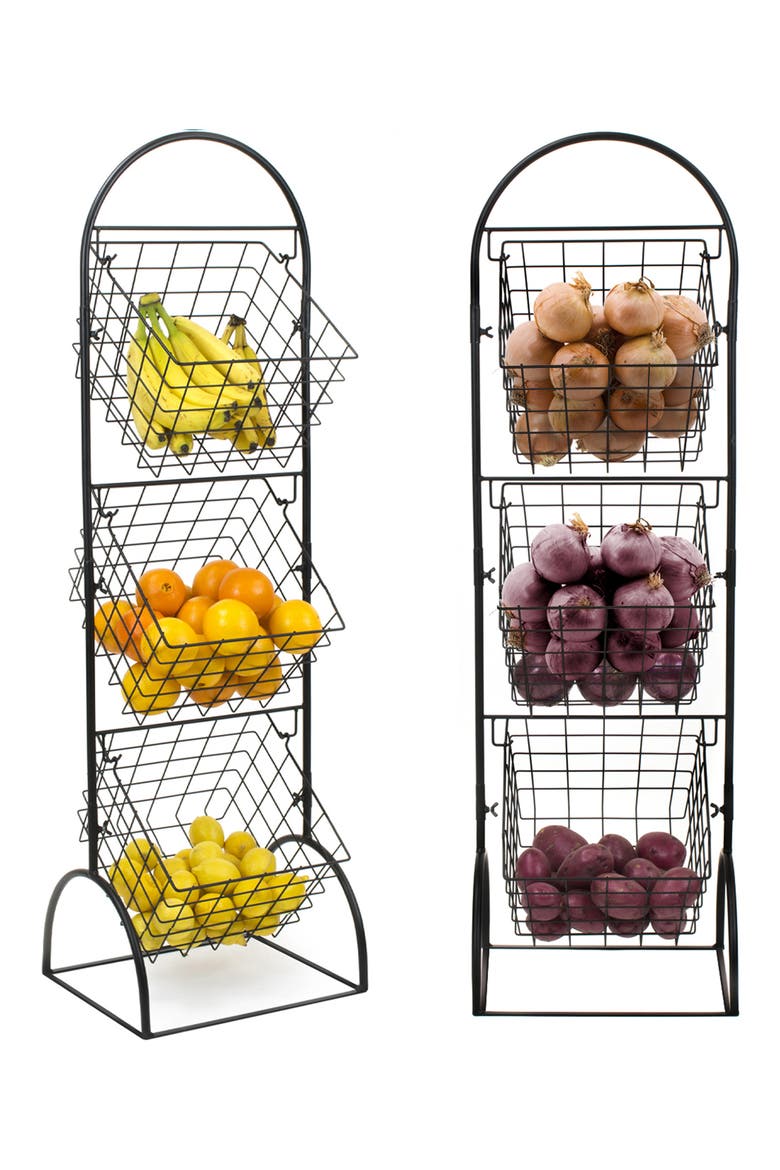 Black 3-Tier Wire Market Storage Basket, Alternate, color, BLACK