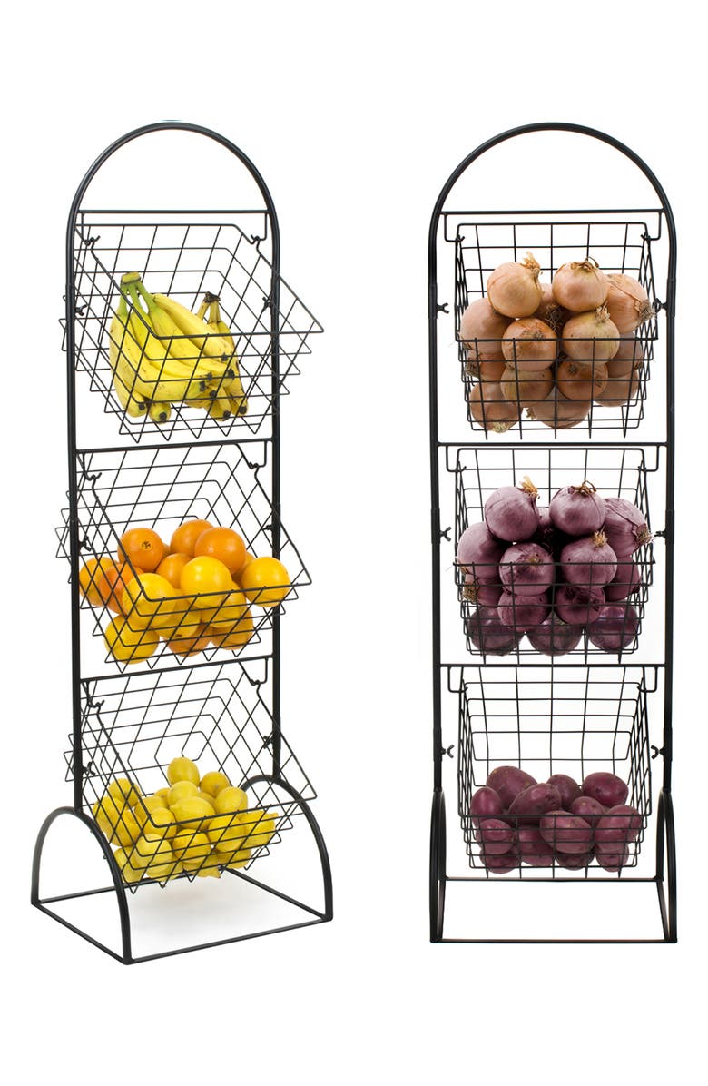 SORBUS Black 3-Tier Wire Market Storage Basket, Alternate, color, Black