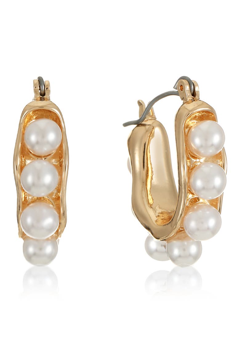 Baby Faux Pearl Hoop Earrings, Main, color, GOLD
