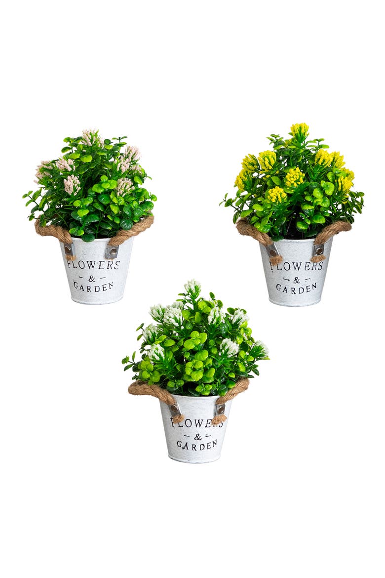 8-in Artificial Blooming Plant in Rustic Flowers & Garden Planter - Set of 3, Main, color, Assortment 1
