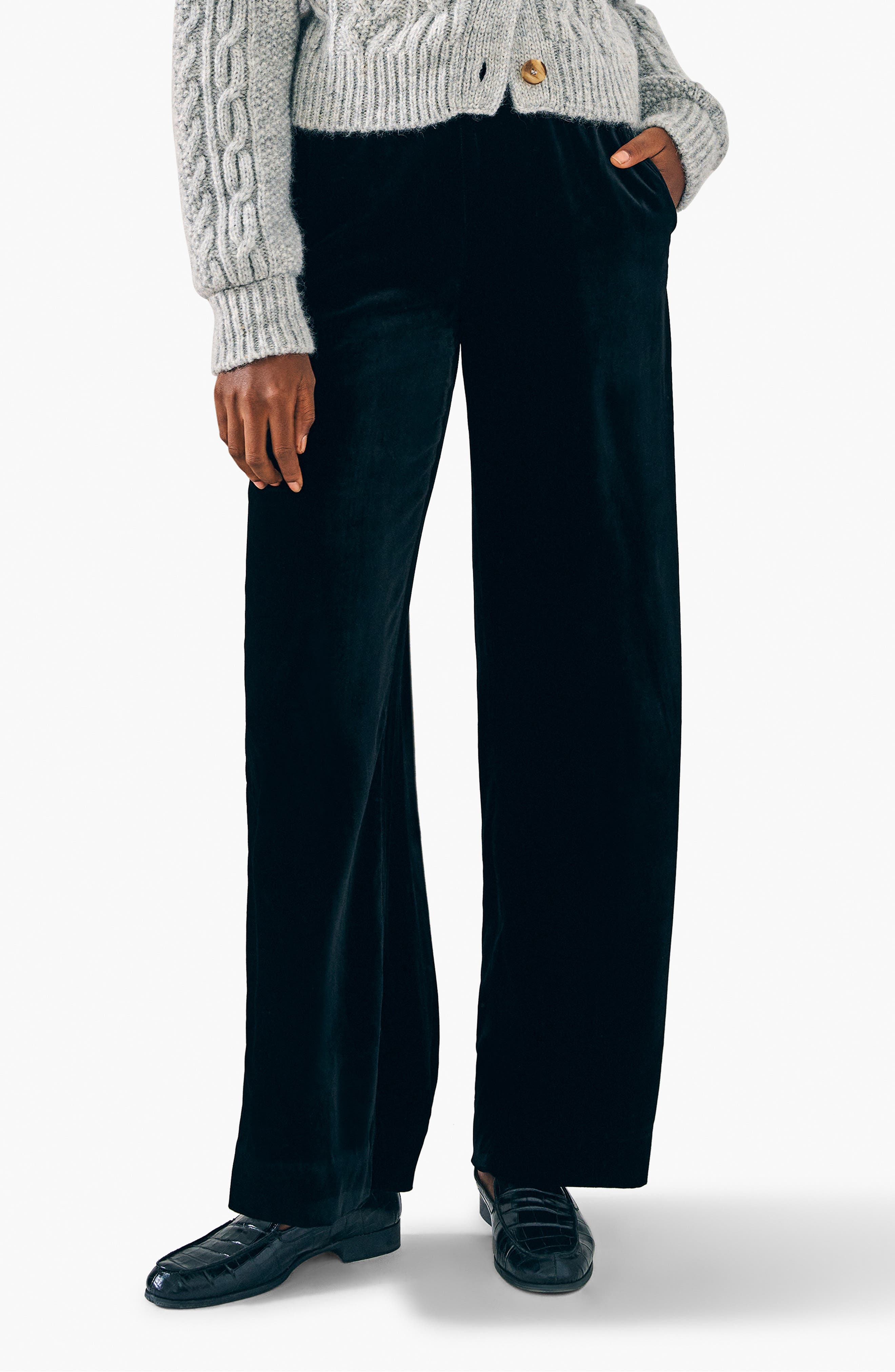 Faherty Genevieve Wide Leg Stretch Velvet Pants