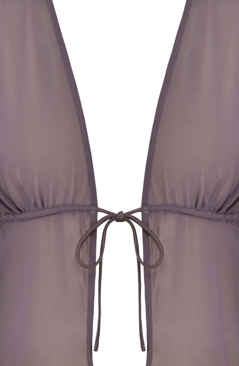 HOUSE OF CB Maia Tie Front Sheer Georgette Crop Top, Alternate, color, Dark Mauve