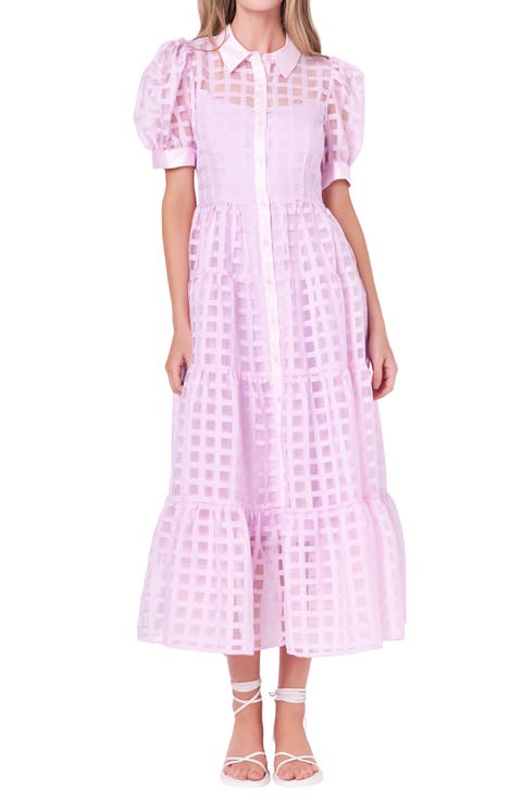 Grid Pattern Tiered Midi Shirtdress