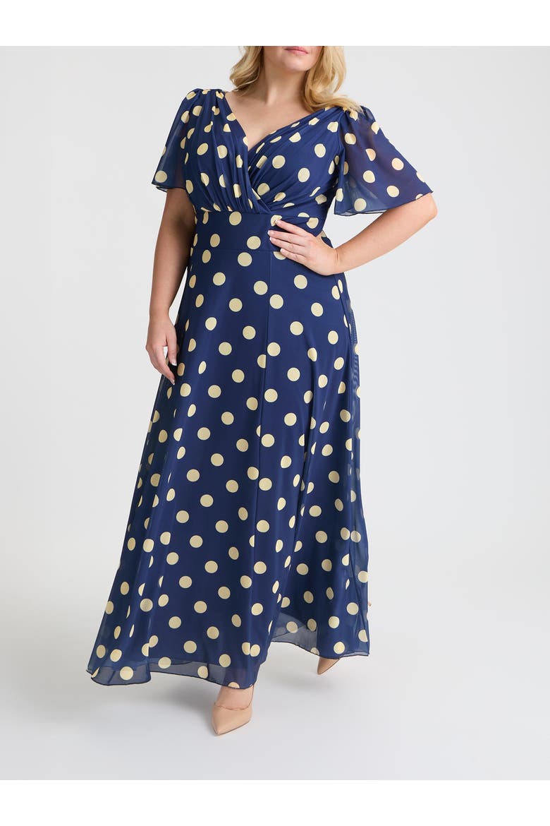 Isabelle Spot Angel Sleeve Maxi Dress, Alternate, color, Navy Cream Spot