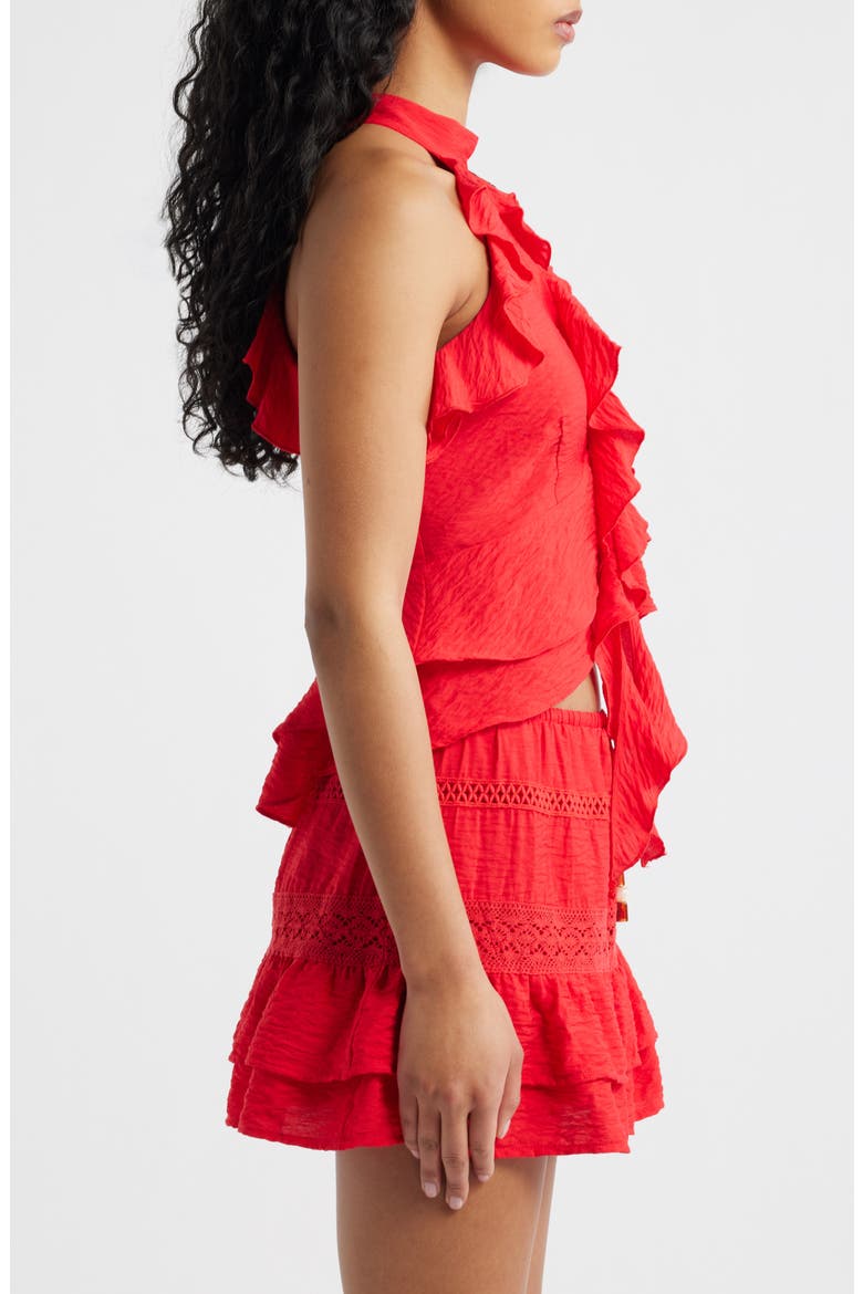 Ruffle Trim Halter Top, Alternate, color, POPPY RED