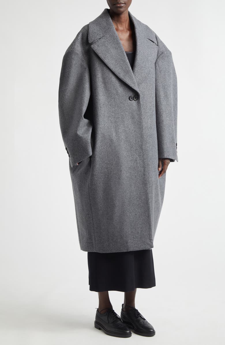 Thom Browne Melton Wool Cocoon Coat, Alternate, color, Dark Grey