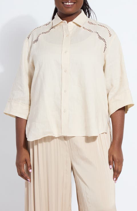 Roxanna Embroidered Linen Button-Up Shirt (Plus)