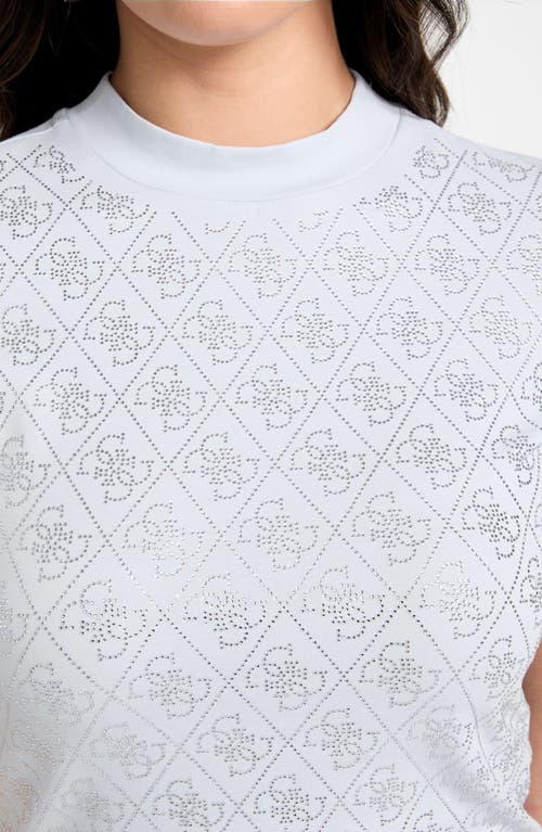 Guess Rhinestone Pattern Mock Neck Organic Cotton Blend Top