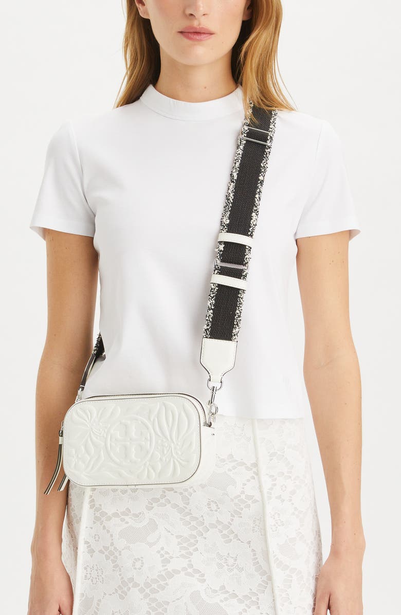 Tory Burch Miller Floral Embossed Mini Leather Crossbody Bag, Alternate, color,