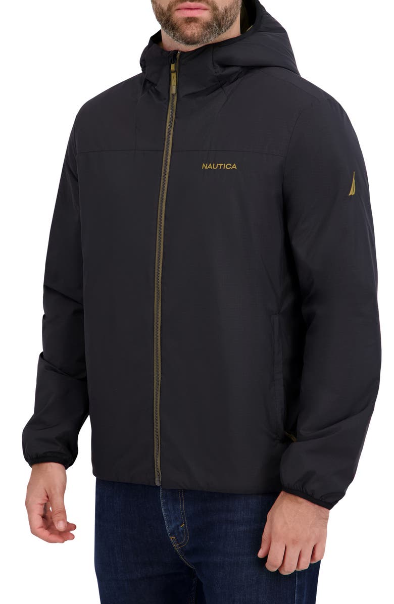 Nautica Transitional Hooded Zip Jacket, Alternate, color, Black