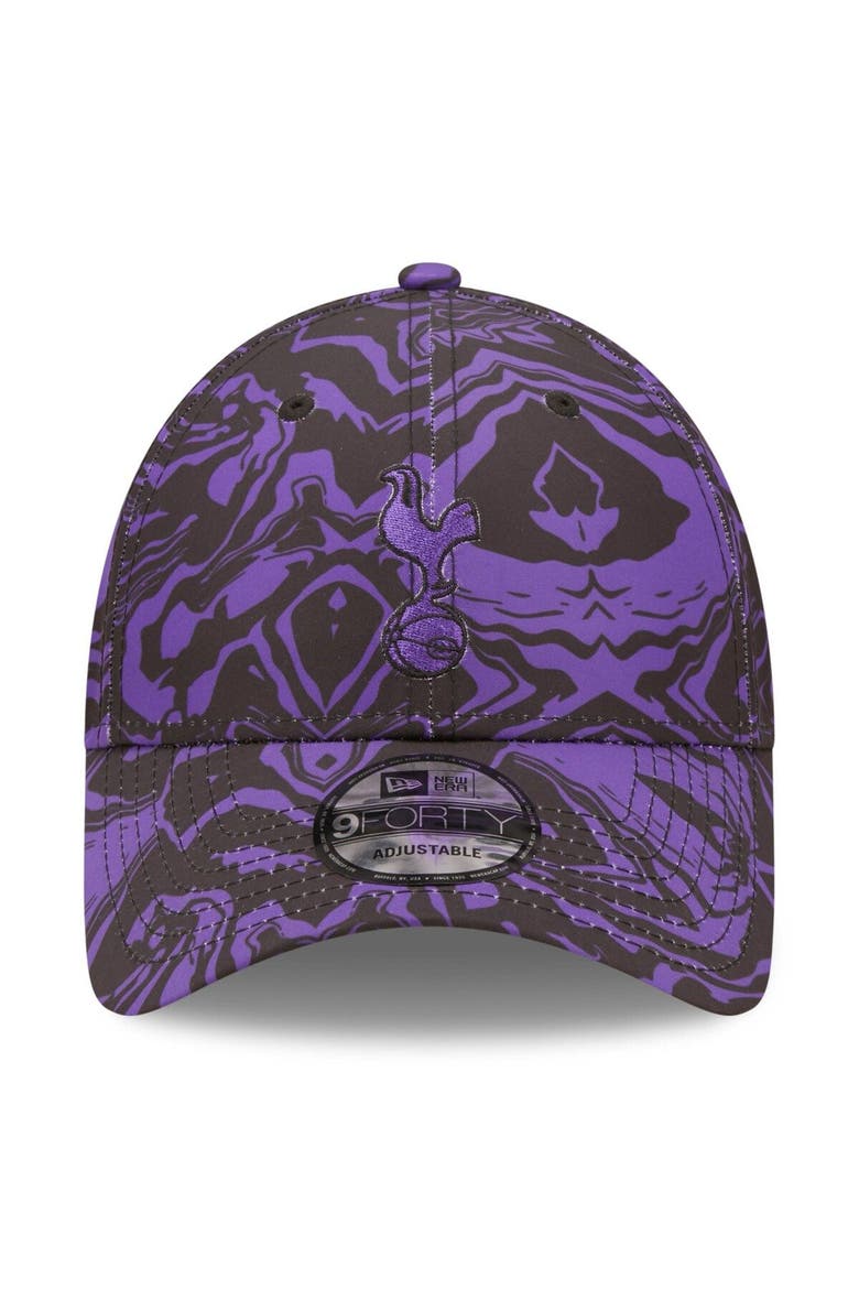 Men's New Era Black/Purple Tottenham Hotspur Allover Print 9FORTY Adjustable Hat, Alternate, color, Black