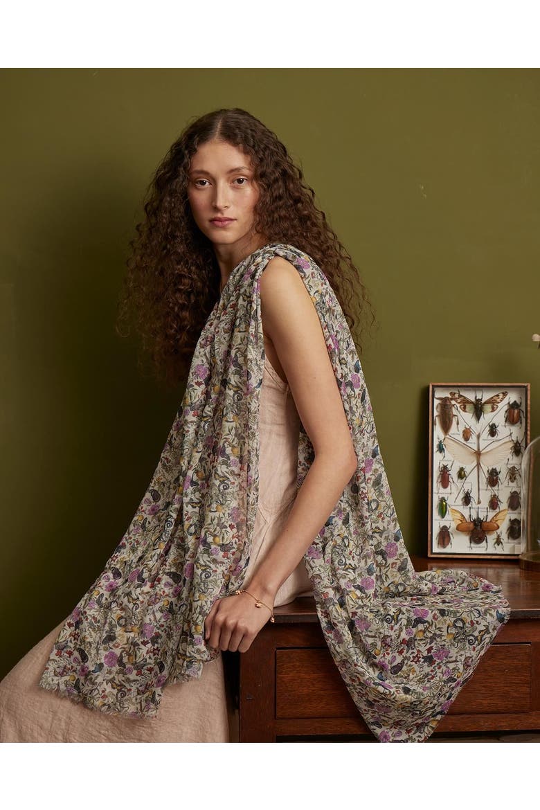 Floral Engravings Lightweight Scarf, Alternate, color, Ivory