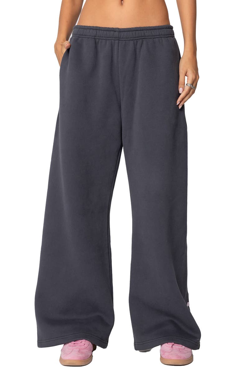 EDIKTED Bonney Bow Wide Leg Sweatpants, Main, color, Dark-Gray