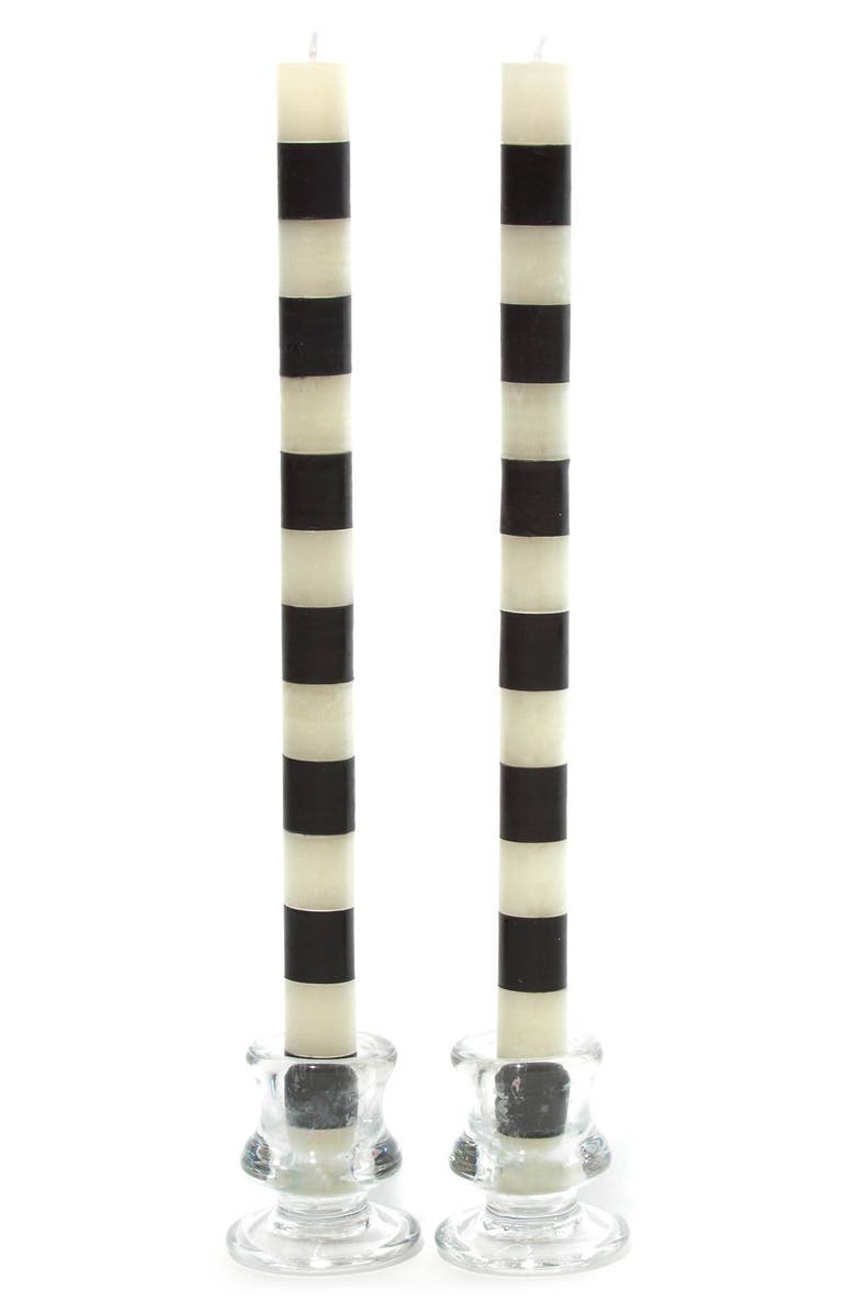 MACKENZIE CHILDS Set of 2 Black Bands Dinner Candles, Main, color, Black