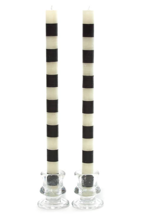 Set of 2 Black Bands Dinner Candles