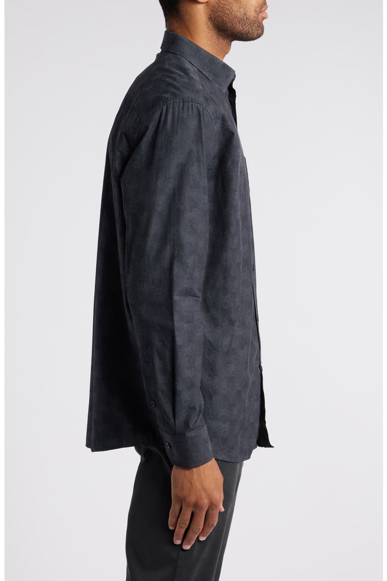 Jacquard Skull Button-Up Shirt, Alternate, color, BLACK