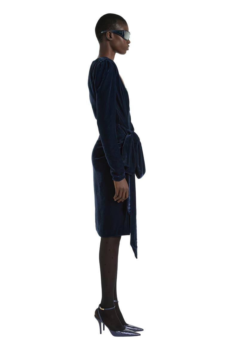 Velvet Dress with Lace Bra and Tie Detail, Alternate, color, blue
