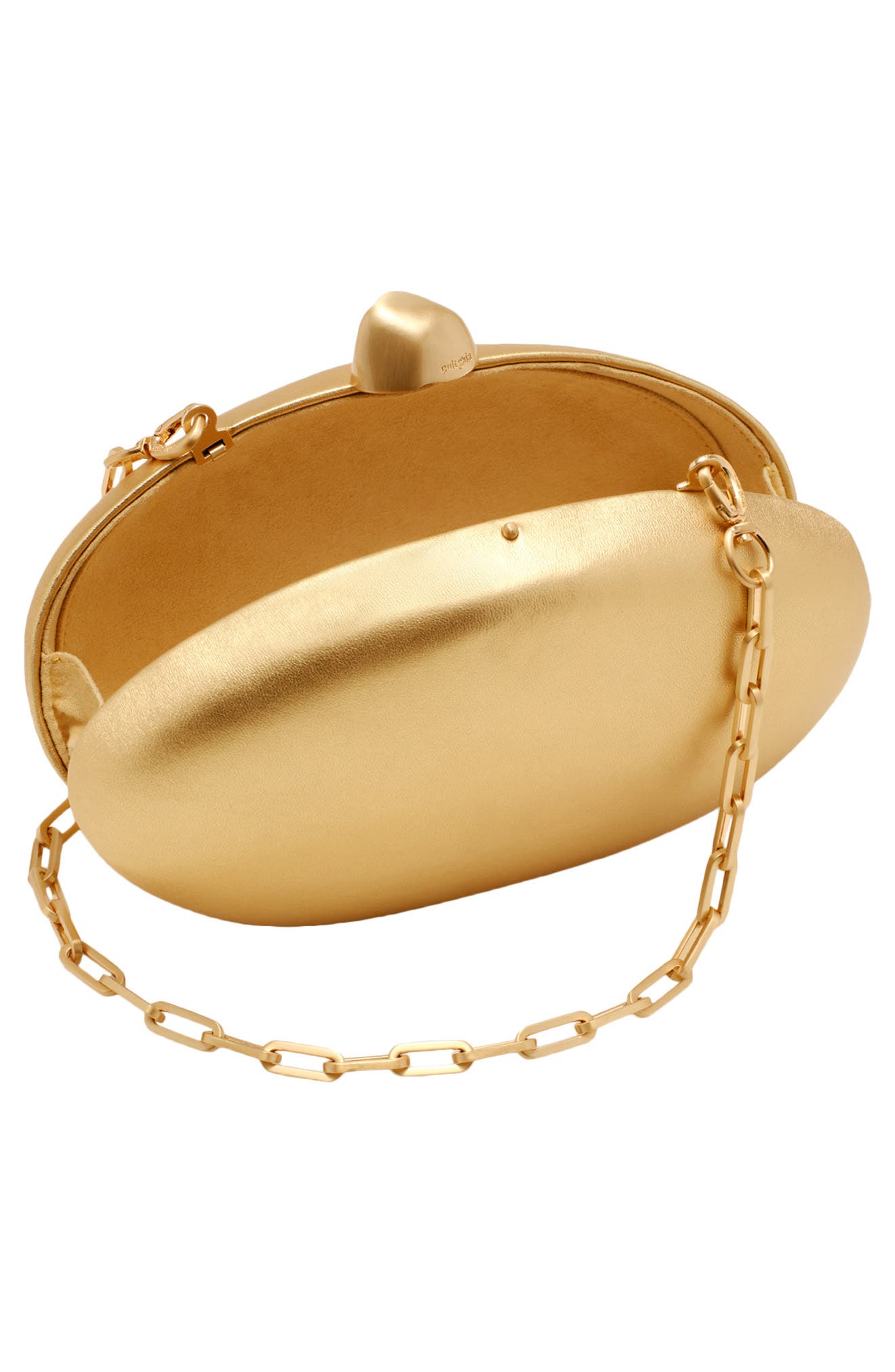 Eviana Metallic Leather Clutch, Alternate, color, BRASS