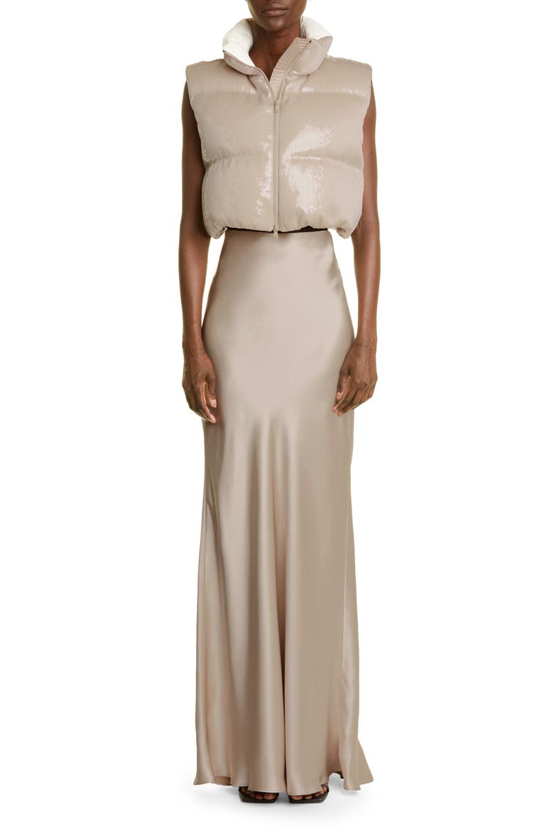 Dazzling Paillete Crop Down Vest, Alternate, color, C5782 PALE BLUSH