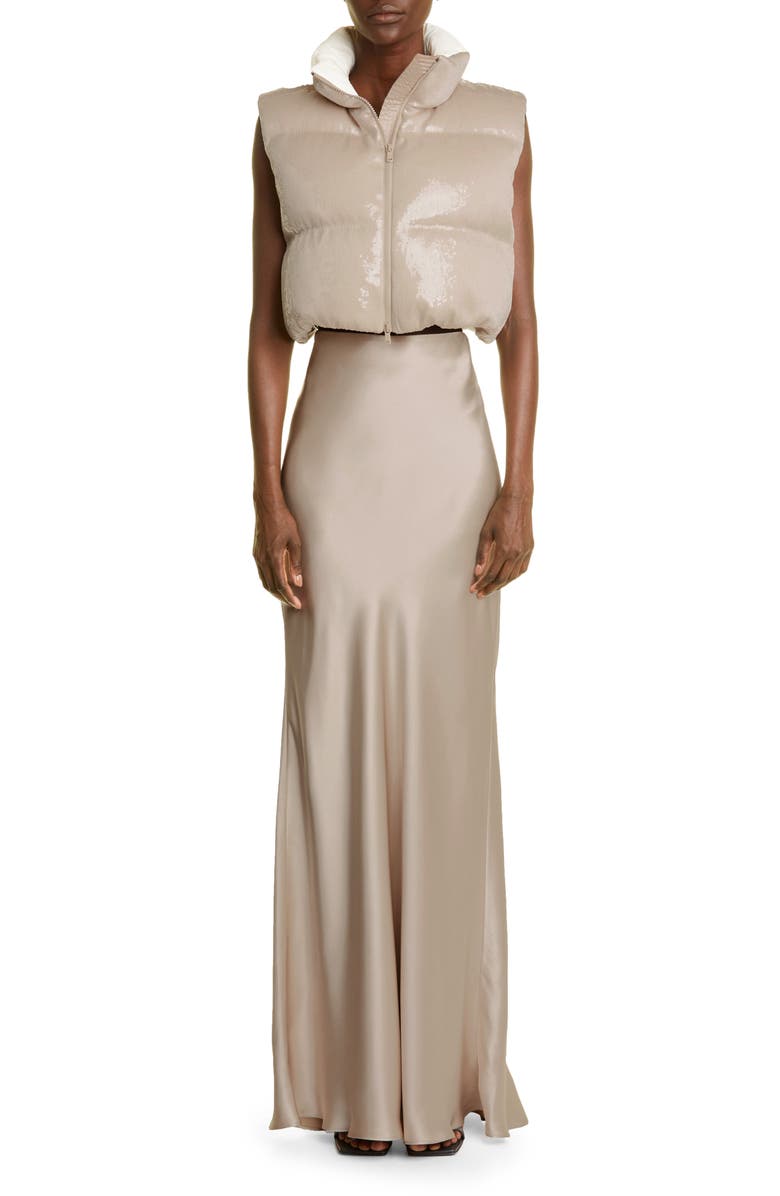 Brunello Cucinelli Dazzling Paillete Crop Down Vest, Alternate, color,