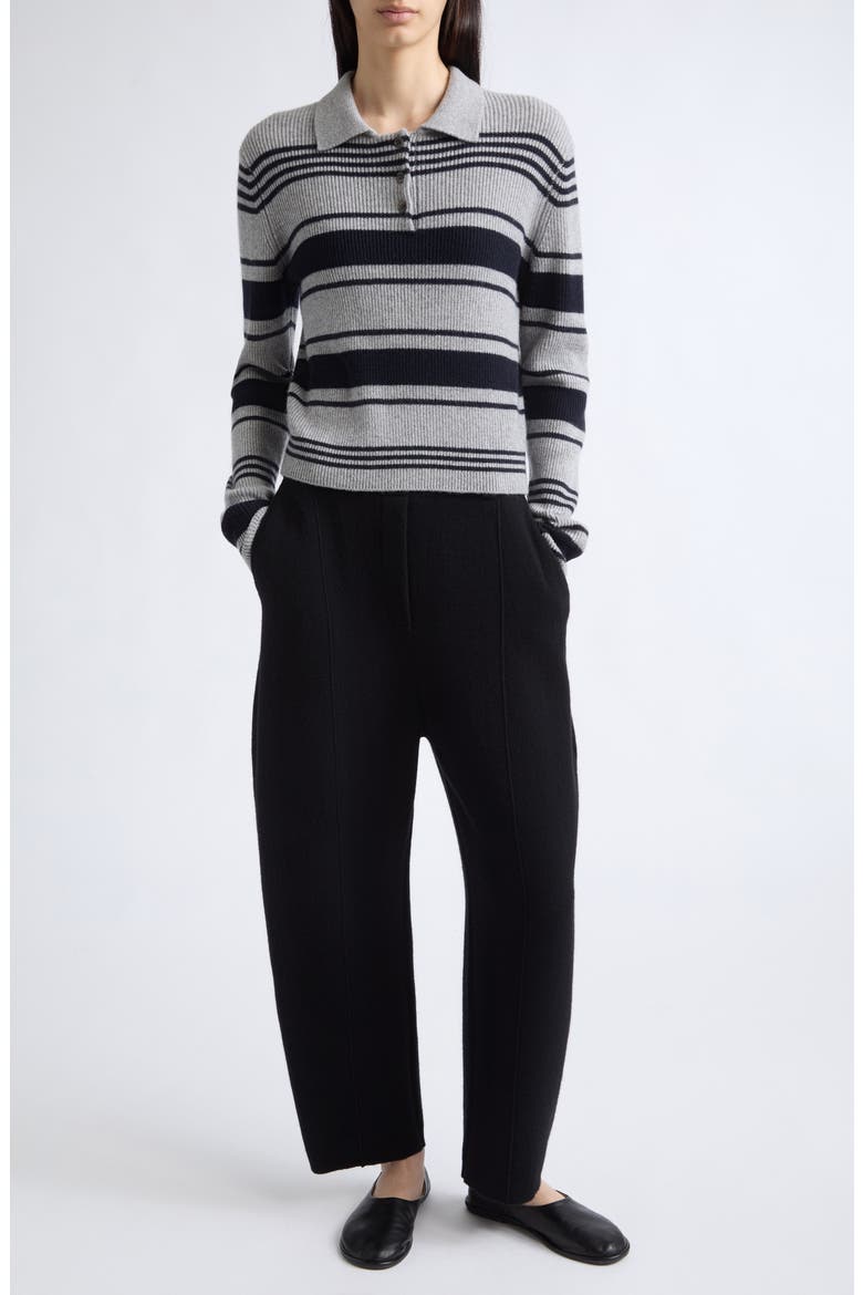 Tinna Stripe Cashmere Rib Polo Sweater, Main, color, SANDERLING/ DEEP NAVY STRIPES