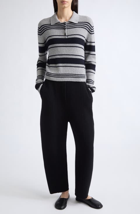 Tinna Stripe Cashmere Rib Polo Sweater