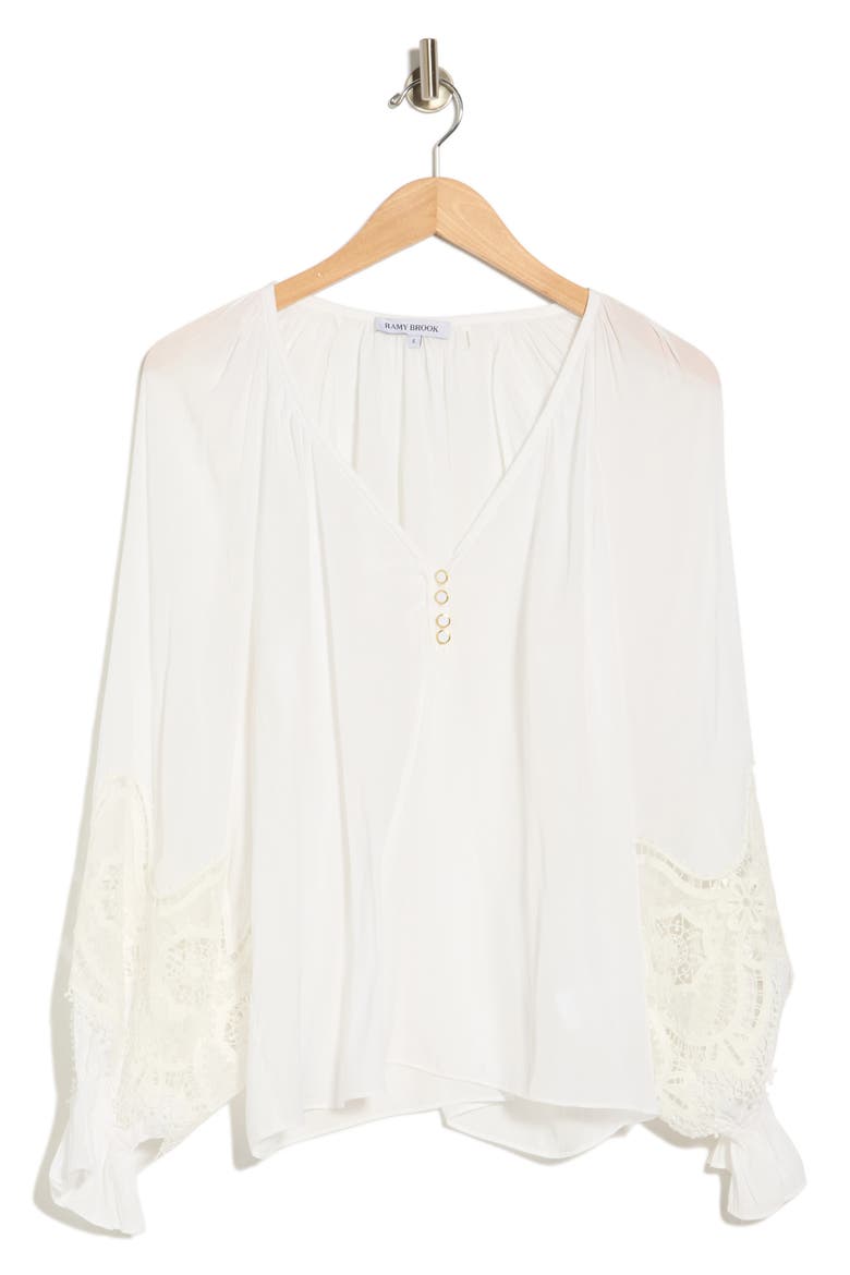 Irina Lace Trim Long Sleeve Top, Alternate, color, IVORY