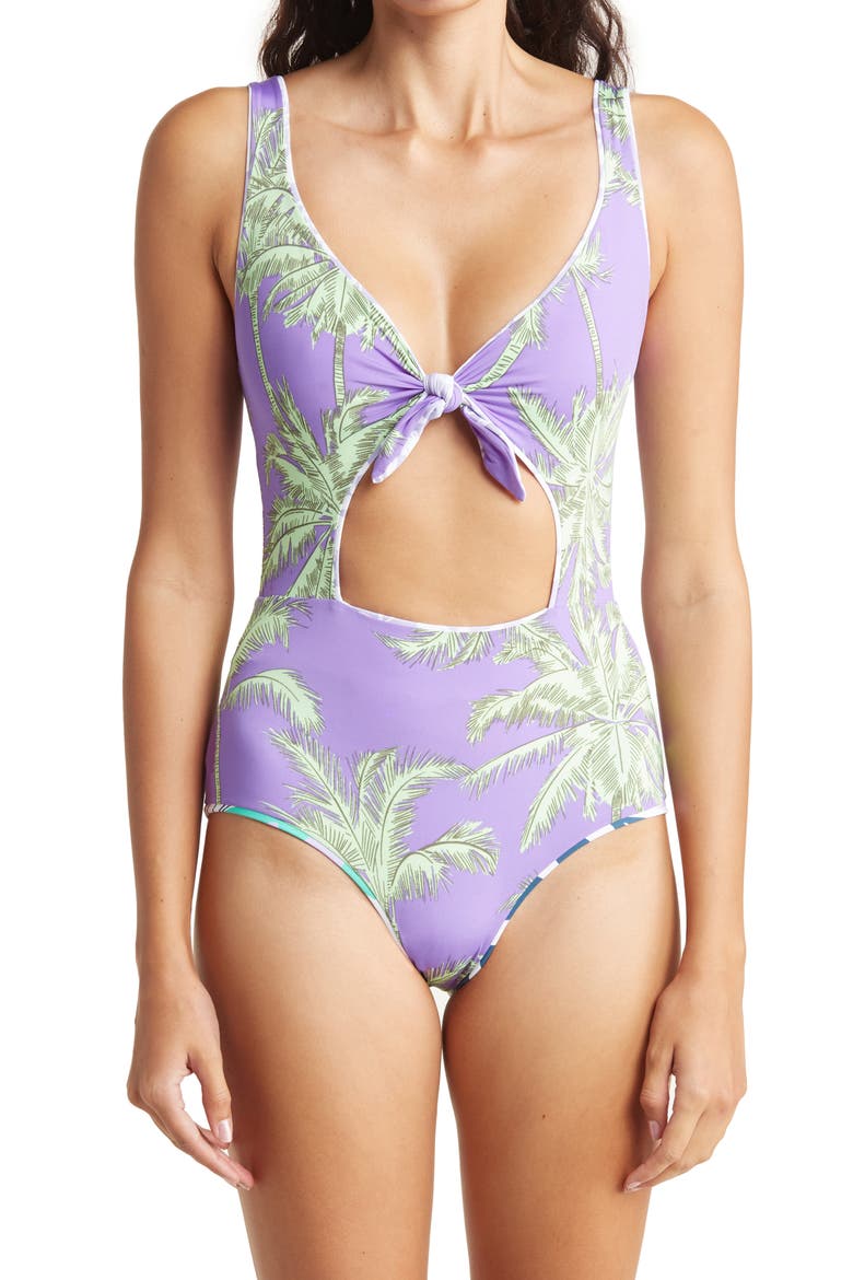 Magnolia Stripes Cutout Reversible One-Piece Swimsuit, Alternate, color, PURPLE
