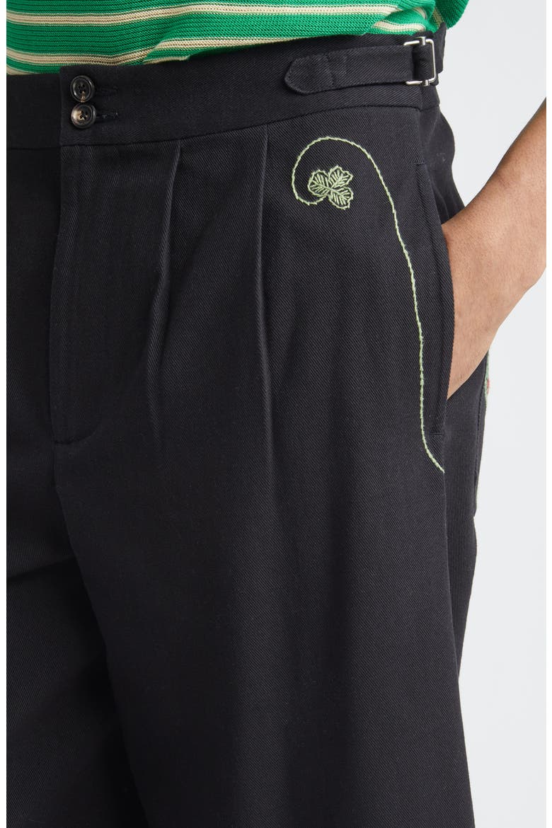 Lucky Draw Embroidered Cotton Twill Wide Leg Ankle Pants, Alternate, color, BLACK