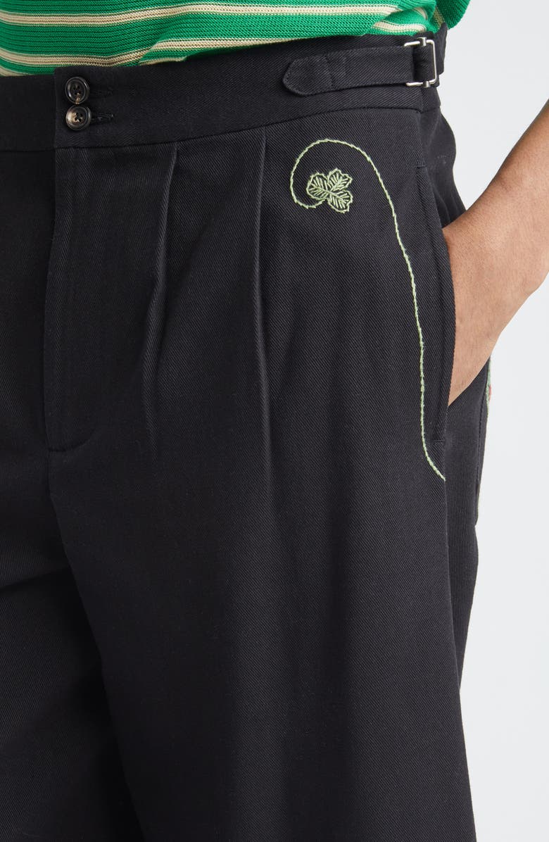 Bode Lucky Draw Embroidered Cotton Twill Wide Leg Ankle Pants, Alternate, color, Black