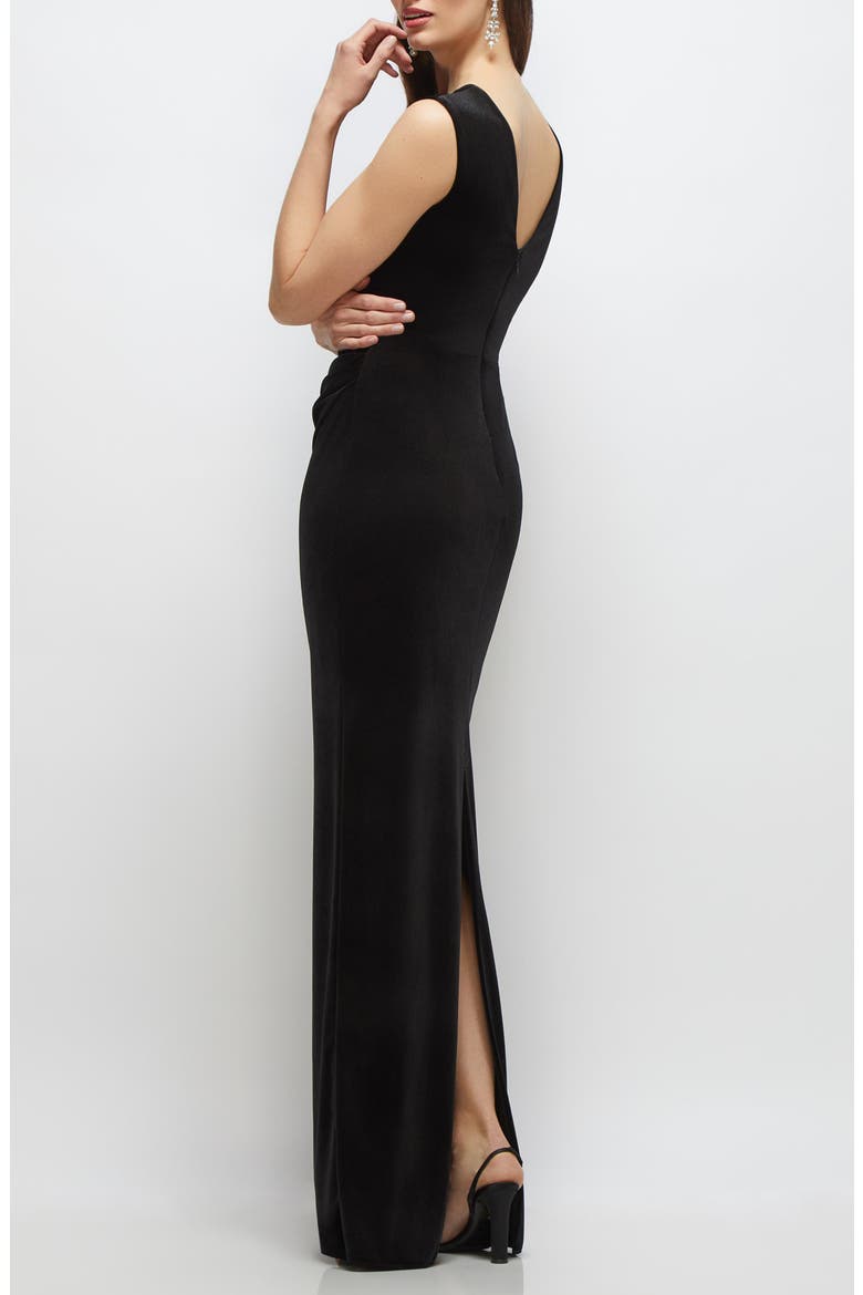 Ruched Velvet Column Gown, Alternate, color, BLACK