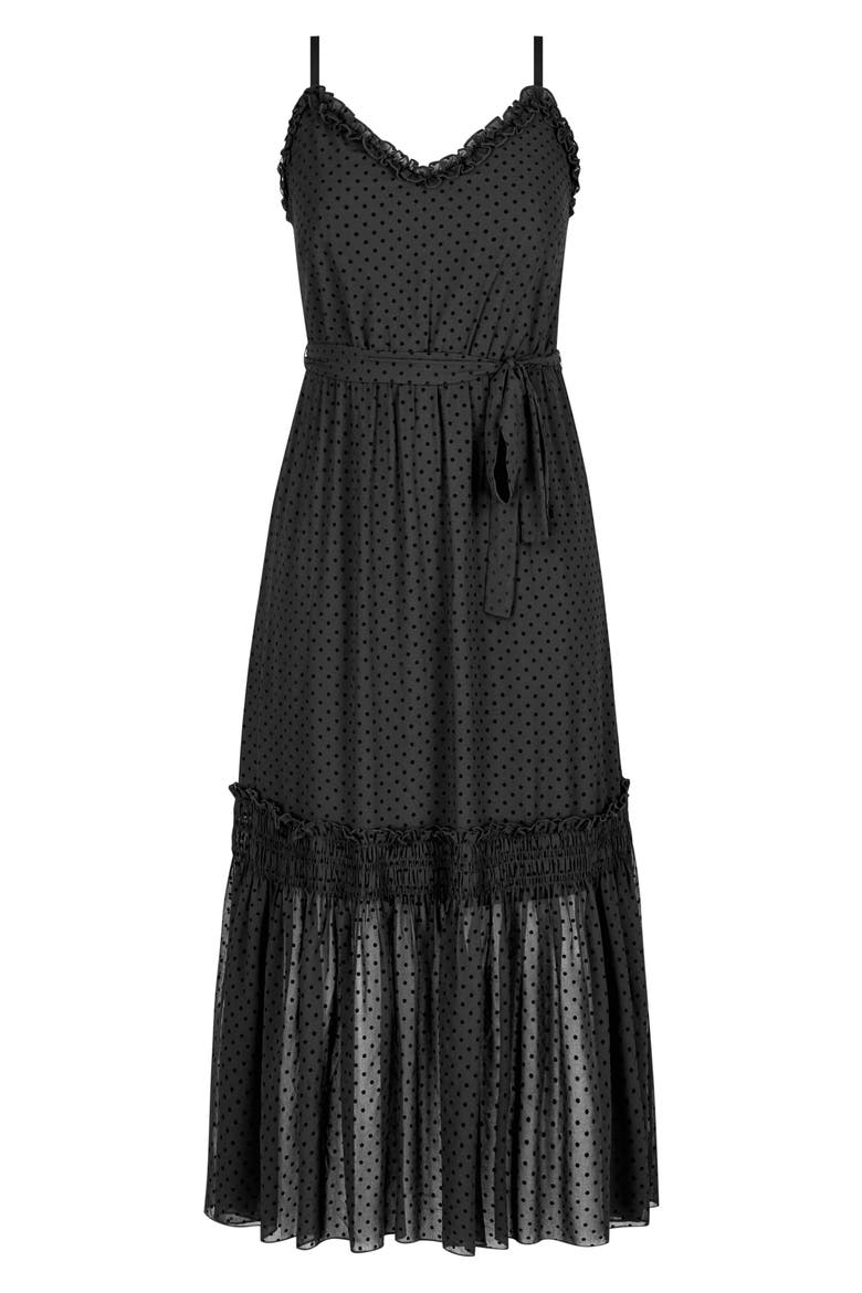 Flocked Spot Maxi Dress, Alternate, color, BLACK SPOT