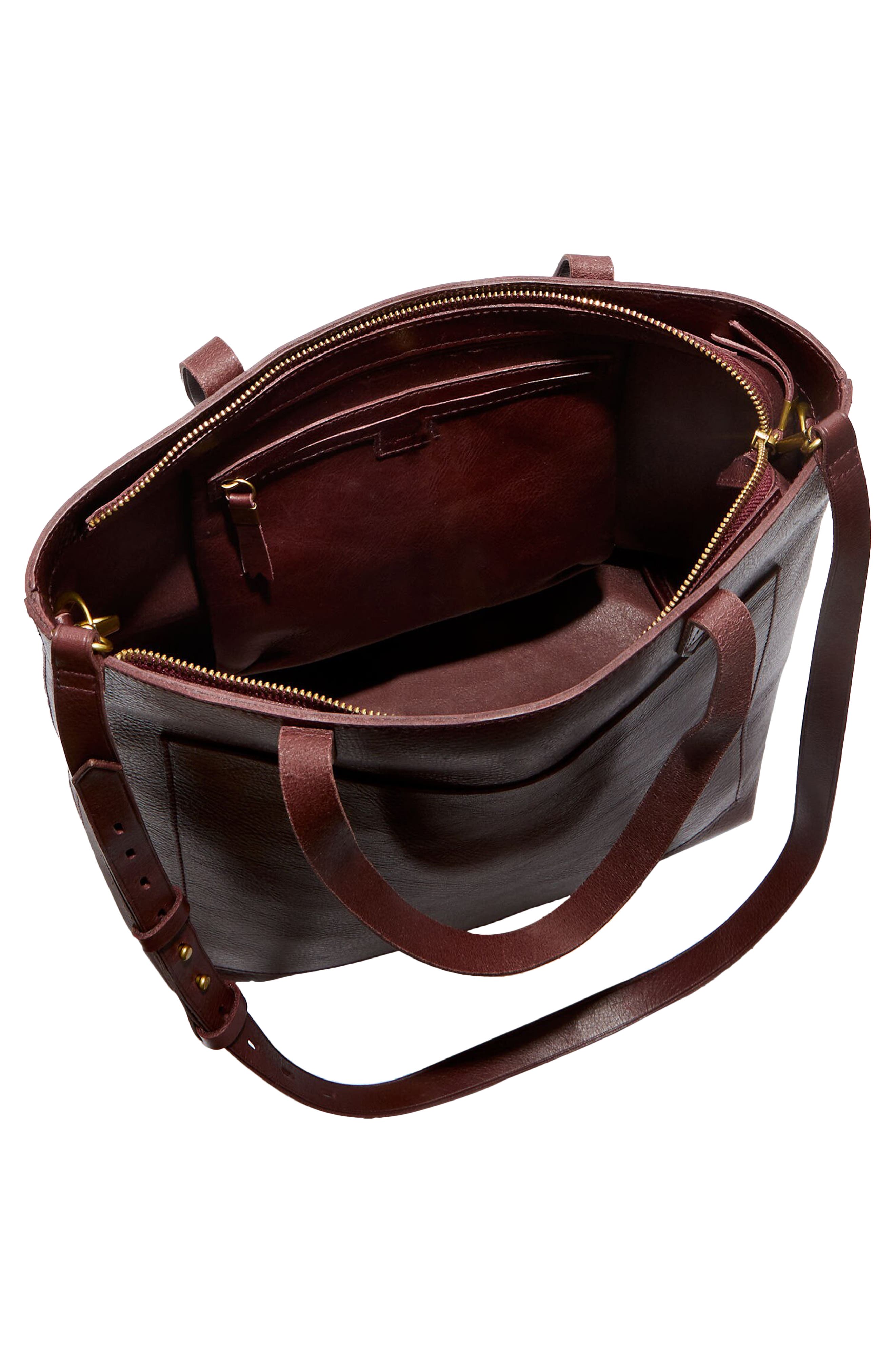 The Zip-Top Medium Transport Leather Tote, Alternate, color, DARK CABERNET