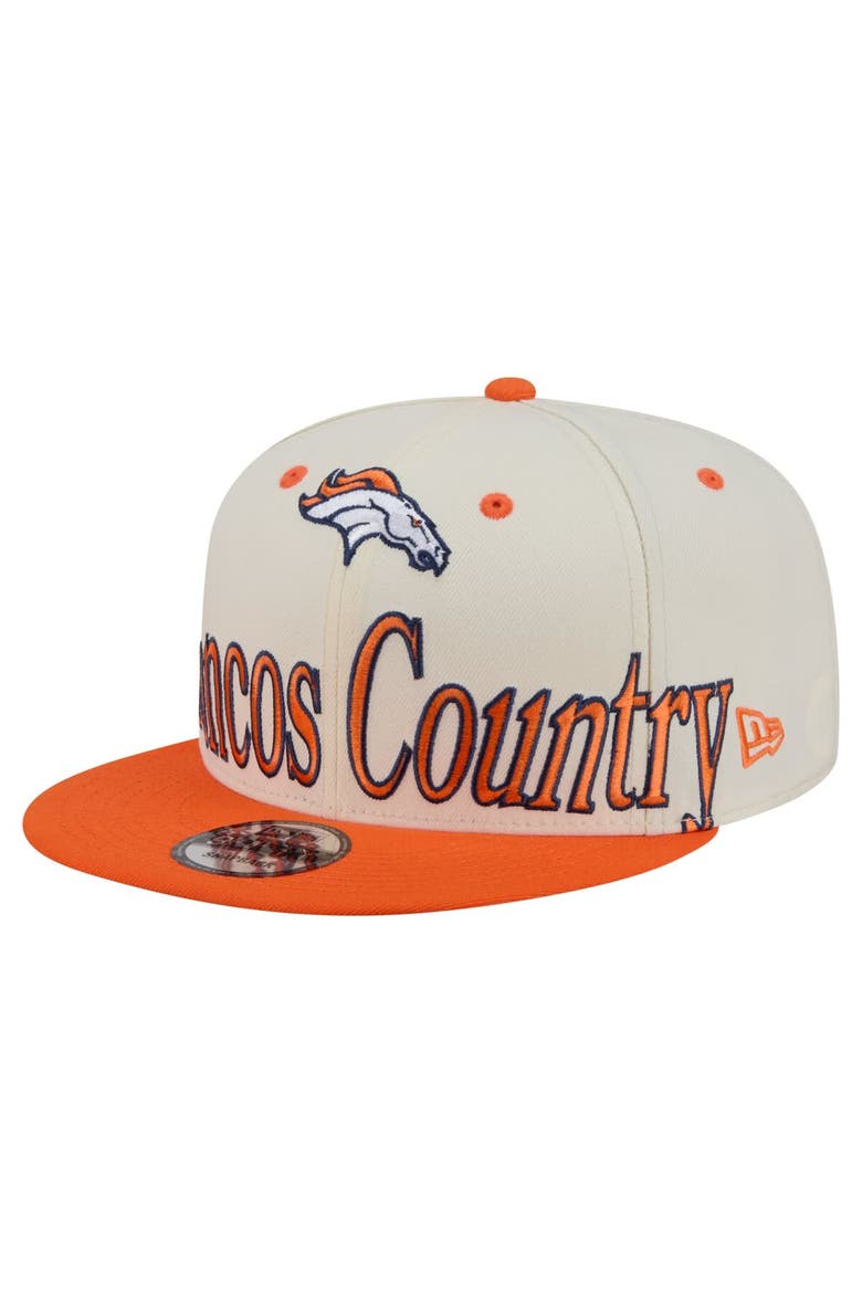 Men's New Era Cream Denver Broncos Oversized Slogan 9FIFTY Snapback Hat, Alternate, color, Cream