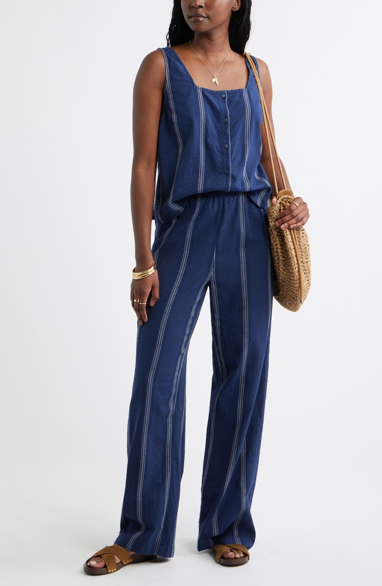 Caslon<sup>®</sup> Cotton Blend Dobby Pull-On Pants, Alternate, color, Navy- Ivory Stripe