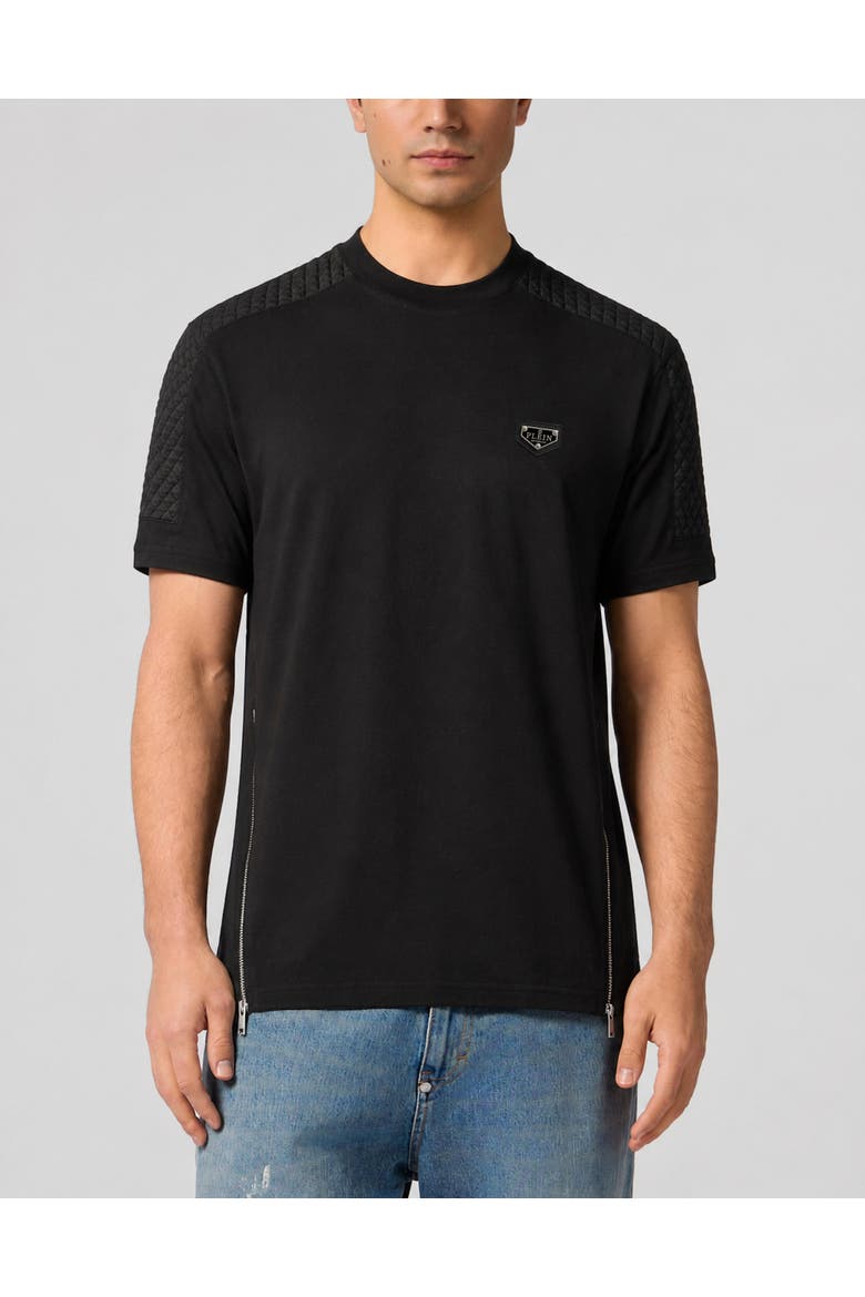 Jersey T-Shirt Padded Sleeves Men, Main, color, black