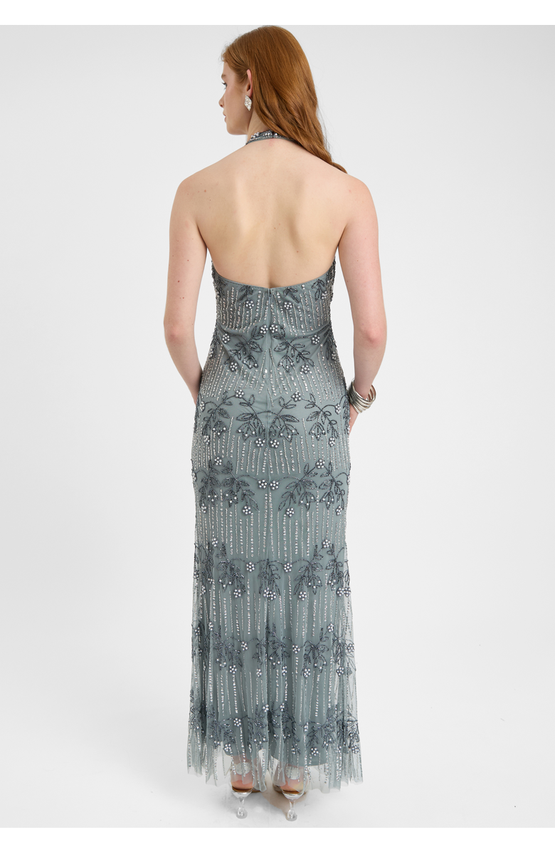 BEAUUT Embellished Sequin Beaded Maxi Dress With Knot Design, Alternate, color, Misty Grey