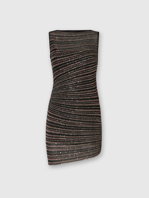 Boat Neck Mini Dress With Lamé Stripes