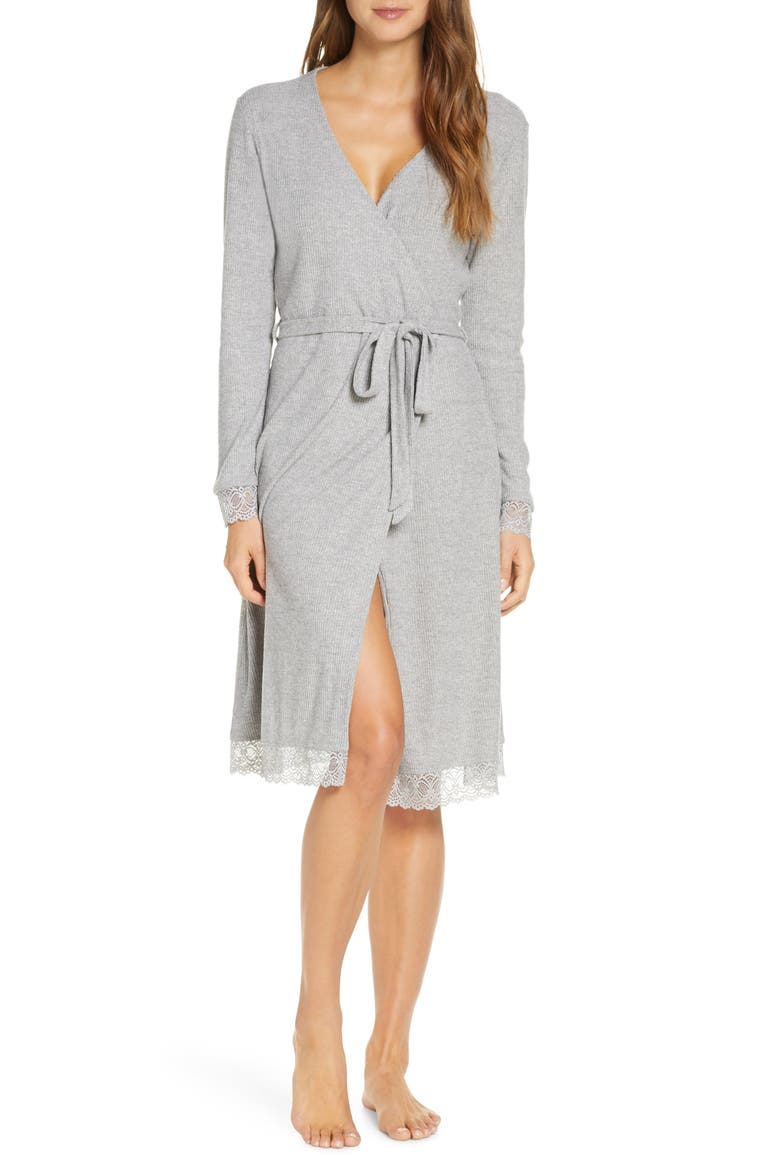 Lace Trim Robe, Main, color, GREY MEDIUM HEATHER