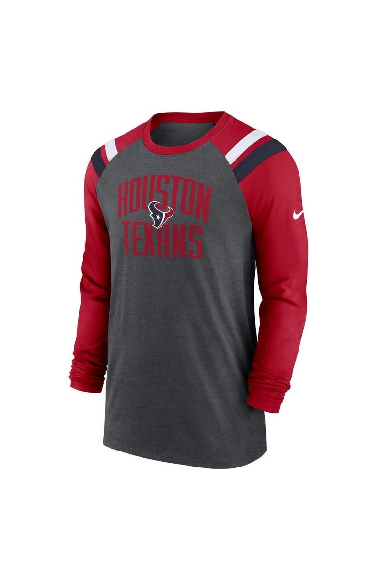 Nike Men's Nike Heathered Charcoal Houston Texans Tri-Blend Raglan Athletic Long Sleeve Fashion T-Shirt, Alternate, color, Heather Charcoal
