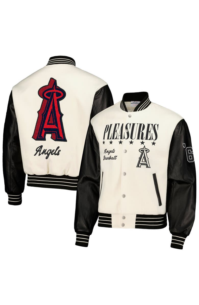 PLEASURES Men's PLEASURES White Los Angeles Angels Full-Snap Varsity Jacket, Main, color,