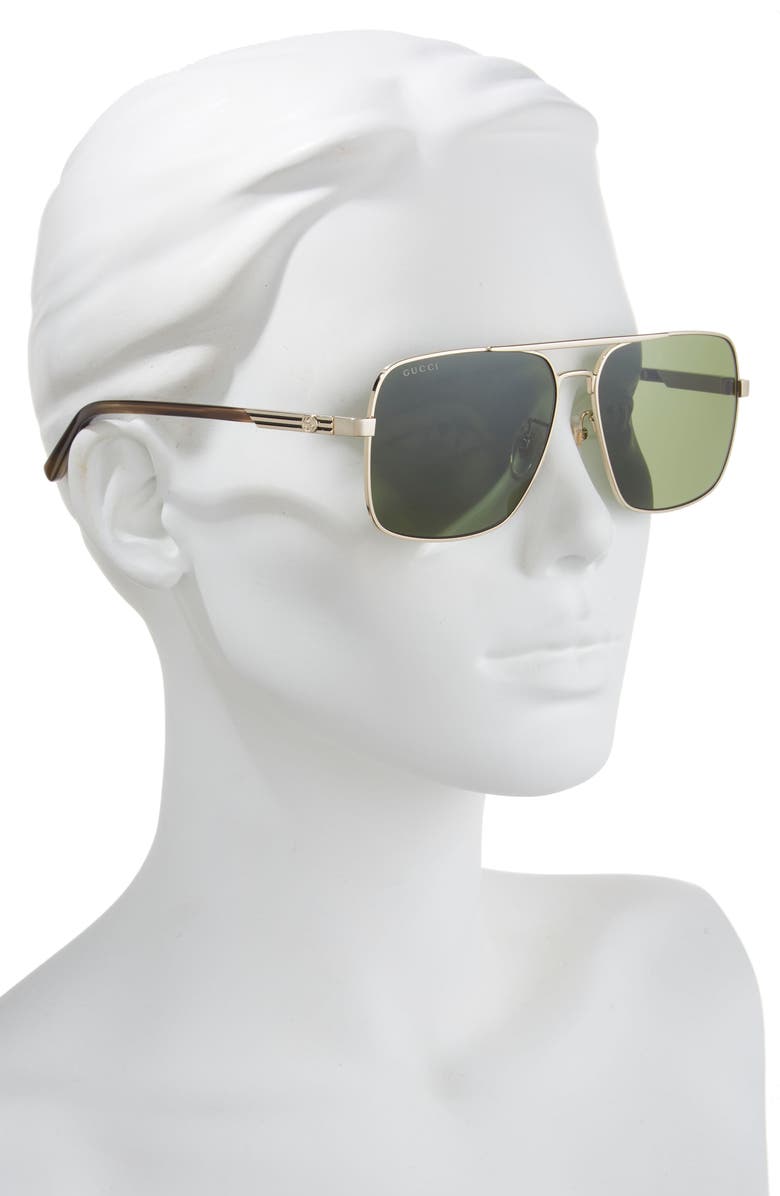 Gucci 62mm Aviator Sunglasses, Alternate, color, Gold Havana Green