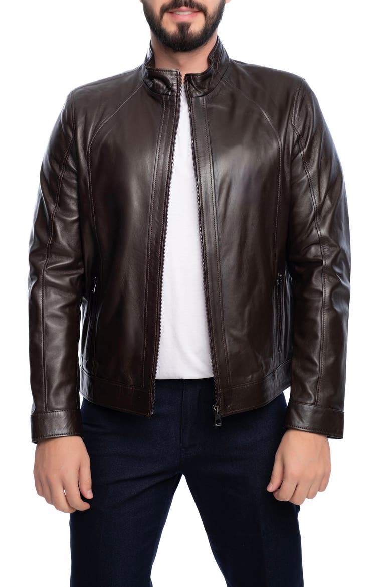 Smooth Leather Jacket, Main, color, DARK BROWN