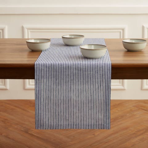 Linen Table Runner for Dining Table, Holiday and Everyday Table Decor - Narrow Stripe