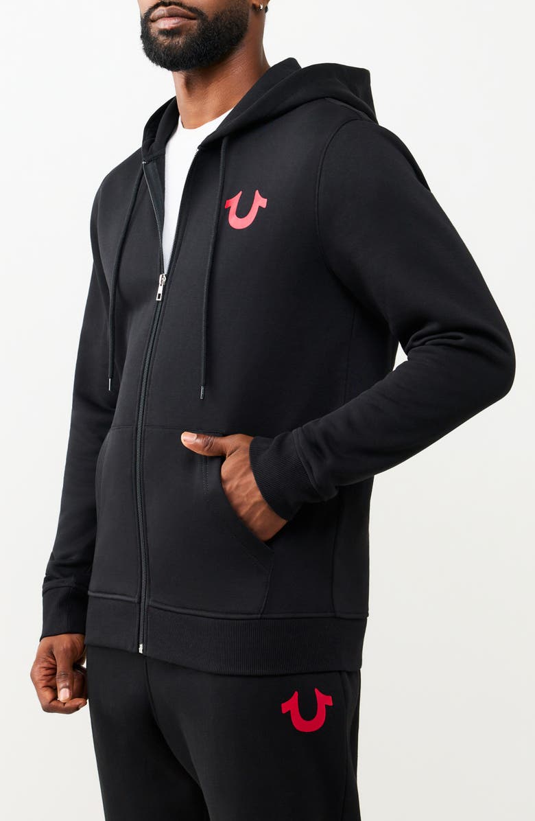 True Religion Wreath Buddha Zip Hoodie, Alternate, color, Jet Black