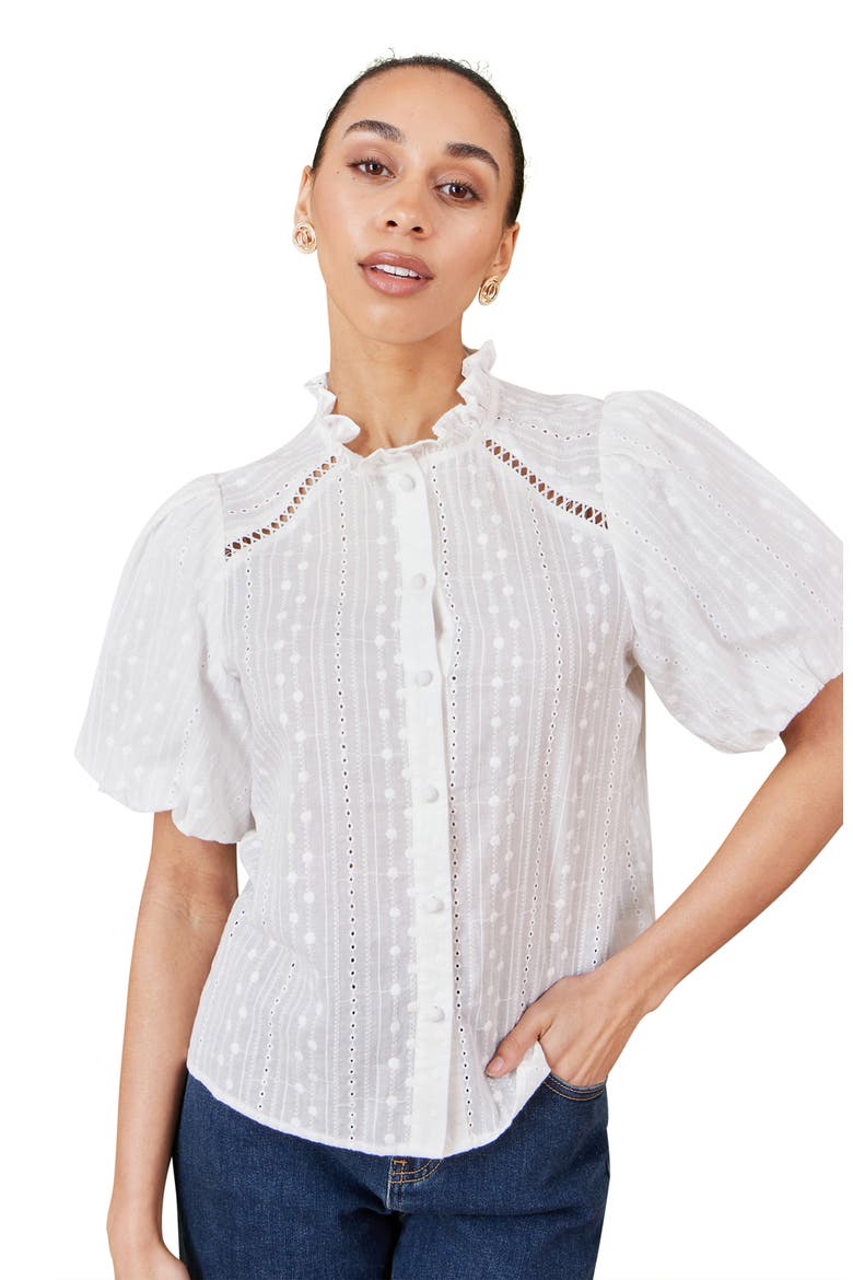 Broderie Anglaise Puff Sleeve Shirt, Main, color, White