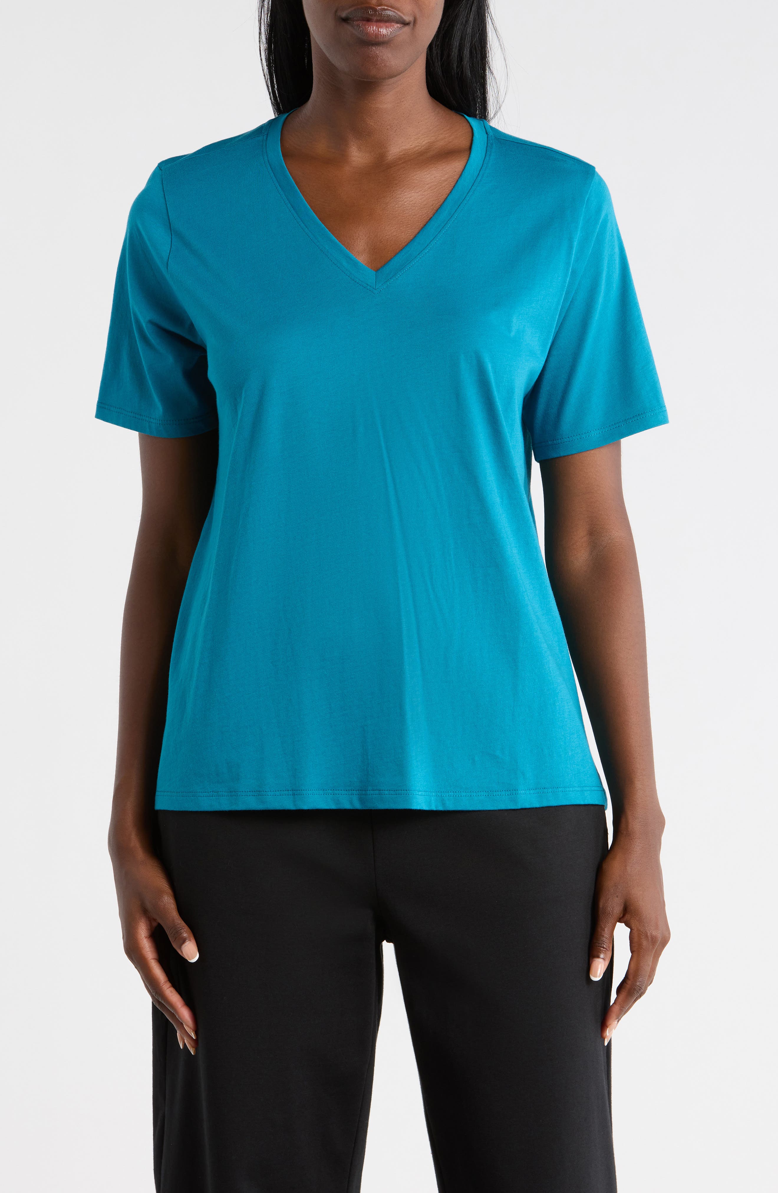 Eileen Fisher V-Neck Organic Cotton Knit T-Shirt